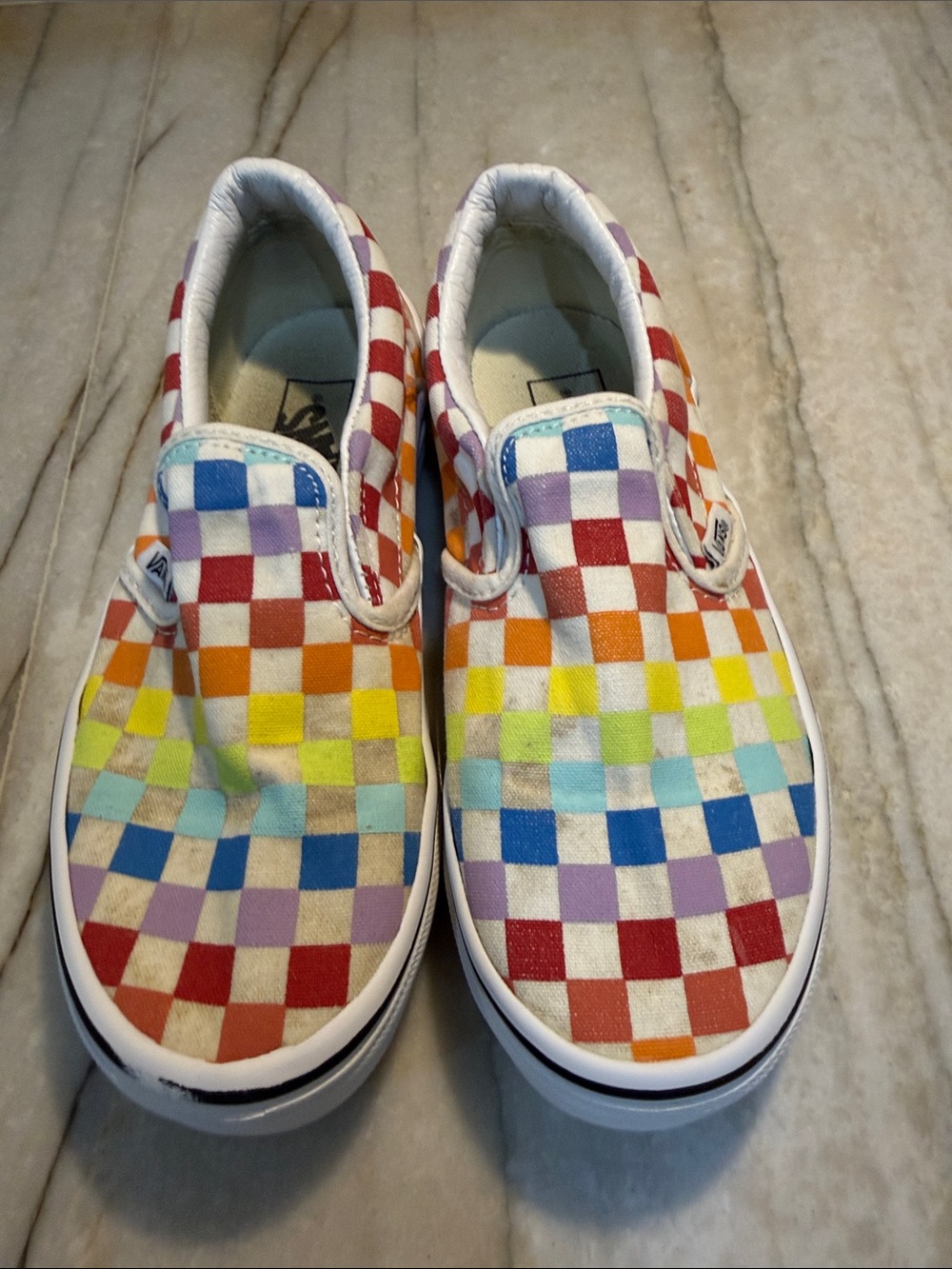 Vans Kids Rainbow Checkerboard Slip-On Sneakers Size 1